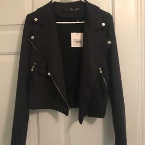 Missguided faux suede black moto jacket